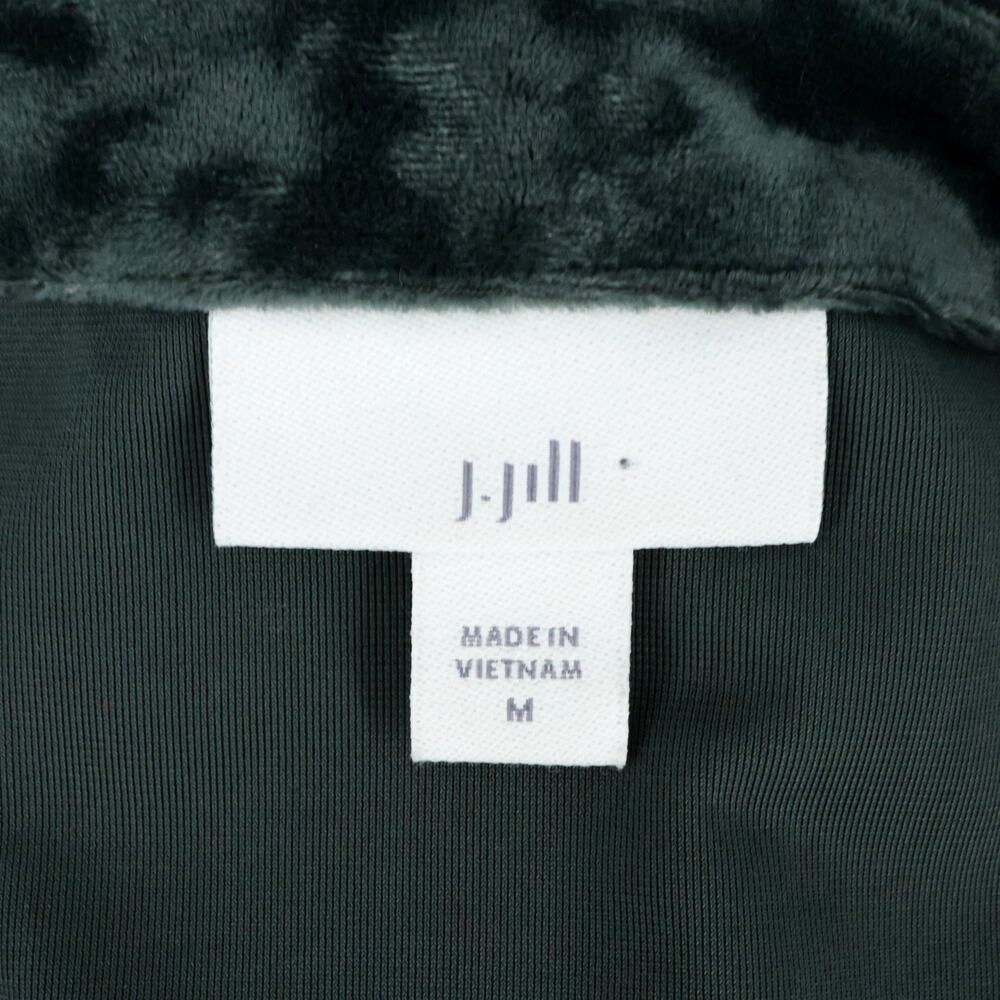 J Jill Top Womens Medium Green Crushed Velvet Blouse Stretch Pullover V neck - Picture 3 of 12